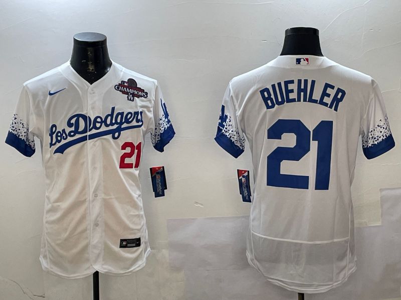 Men Los Angeles Dodgers #21 Buehler White City Edition Elite Nike 2025 MLB Jersey style 4